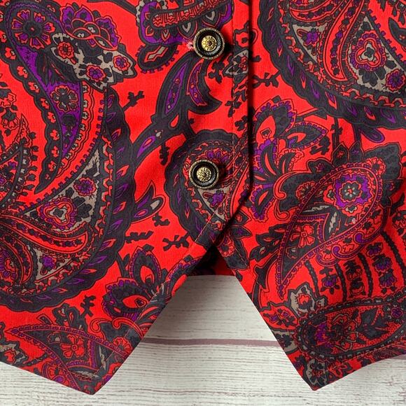 Vintage Blair Red Paisley Button Up Blouse Long Sleeve V-Neck Size 12P - Picture 12 of 15